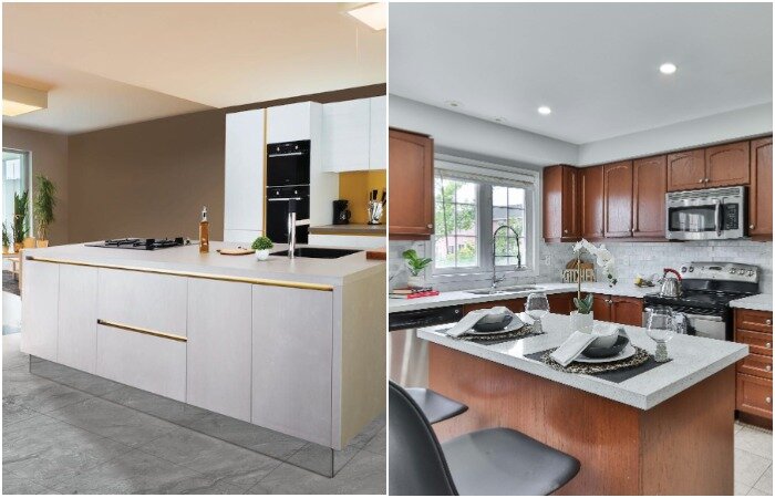 Островную конструкцию можно использовать в качестве основания для установки варочной панели и мойки, а также вместо обеденного стола