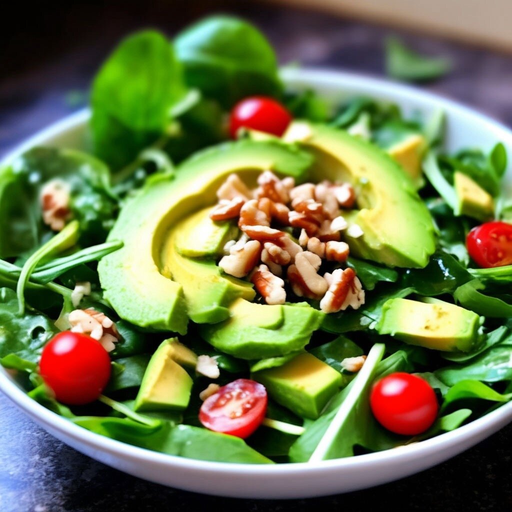 Зеленый салат с авокадо и орехами