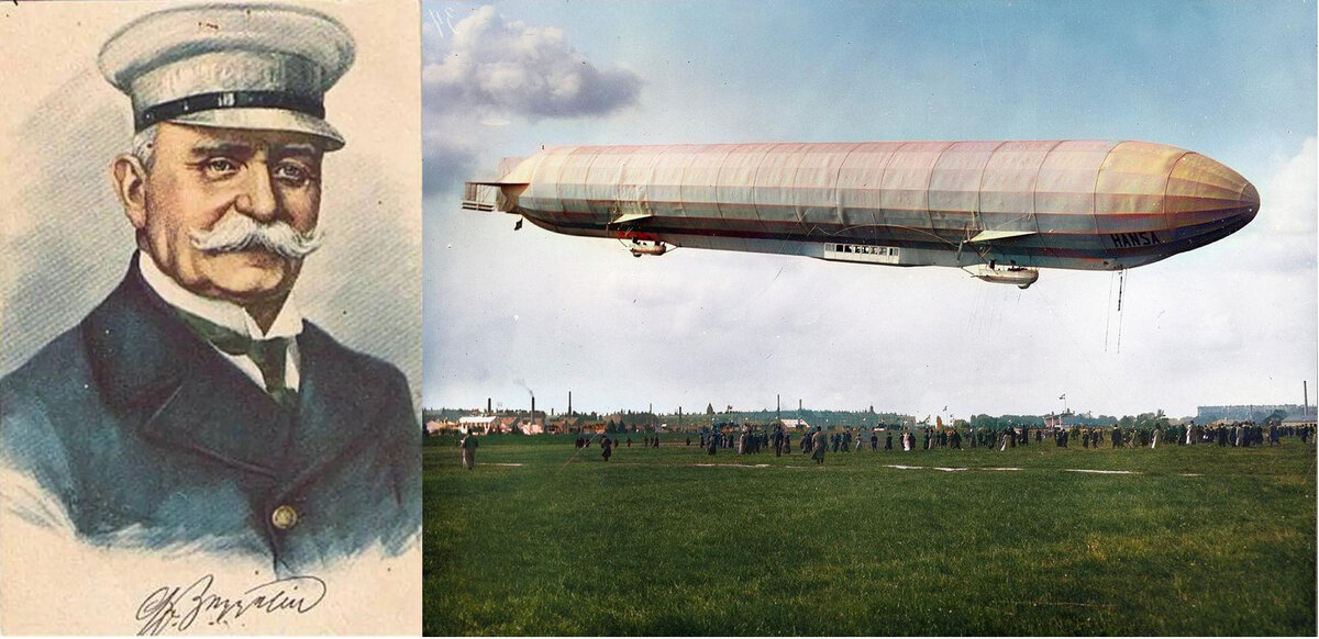 Граф Фердинанд Адольф Генрих Август фон Цеппелин (1838-1917) и основная продукция его фирмы - дирижабли жесткой системы