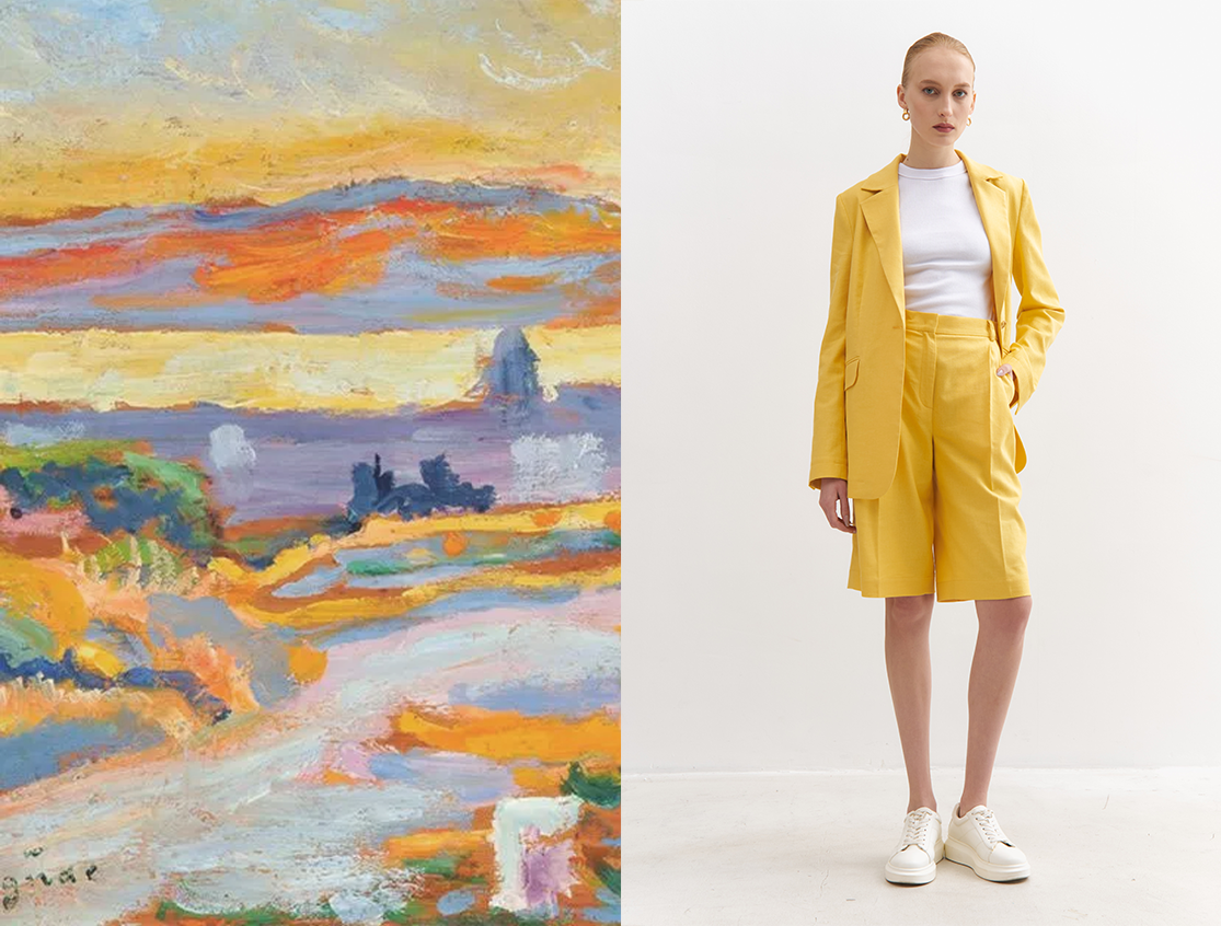 Желтый льняной костюм VIRELE
