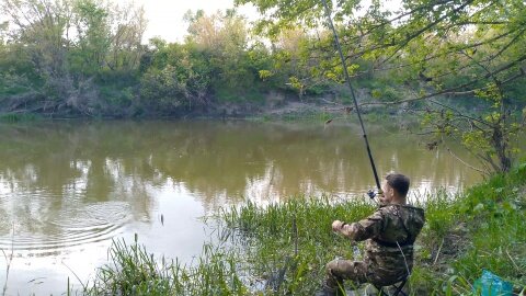 Лёгкая рыбалка на реке. Ловля рыбы на удочку. Рыбалка на поплавок.