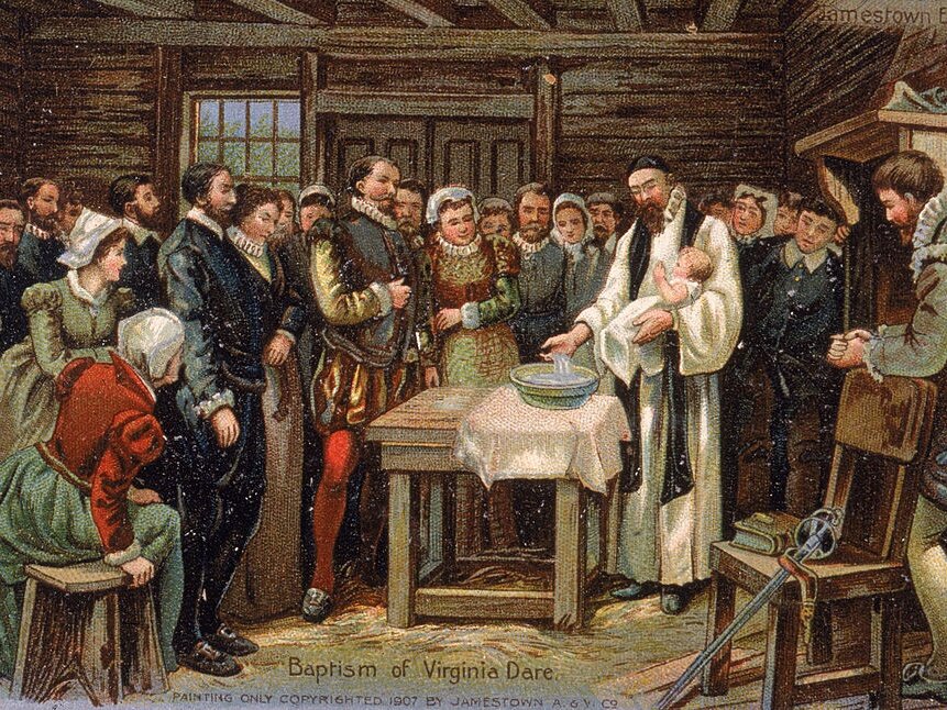 Крещение Вирджинии Дэйр, внучки Джона Уайта и первой англичанки, рожденной в Северной Америке