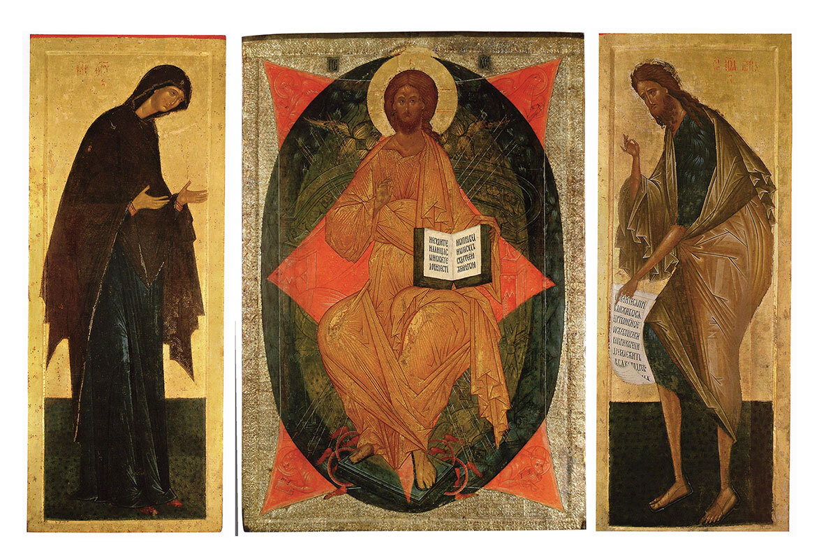 Пример деисусного чина на иконе Андрея Рублева, Третьяковская галерея