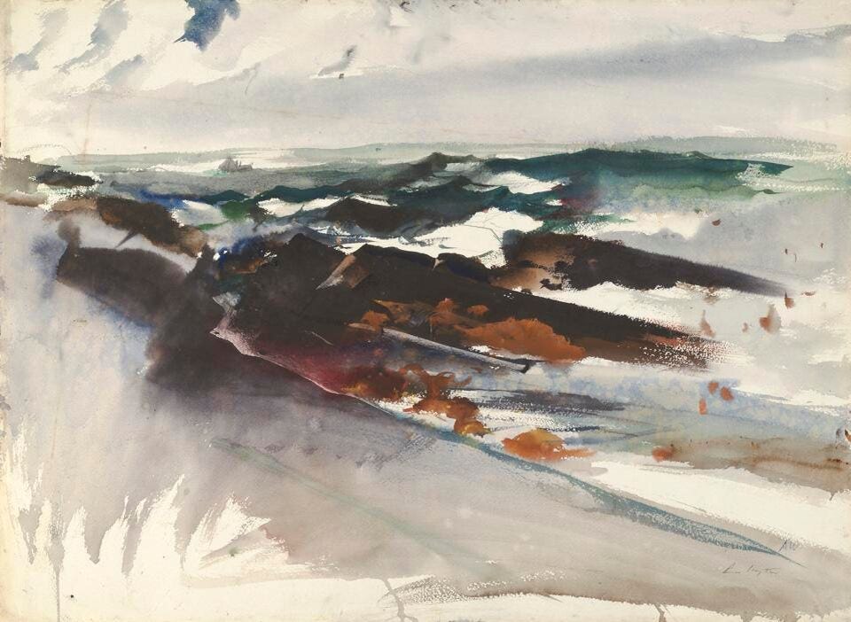 Эндрю Уайет, "Без названия", 1939. Бумага, акварель, 21 3/4 x 29 3/4 дюйма.
