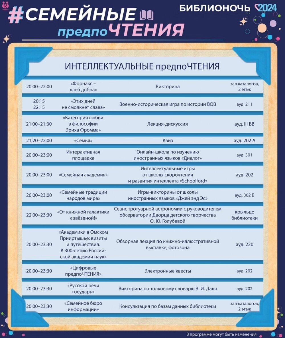 Семейные предпоЧТЕНИЯ». Программа «Библионочи-2024» в омской «Пушкинке» |  АиФ-Омск | Дзен