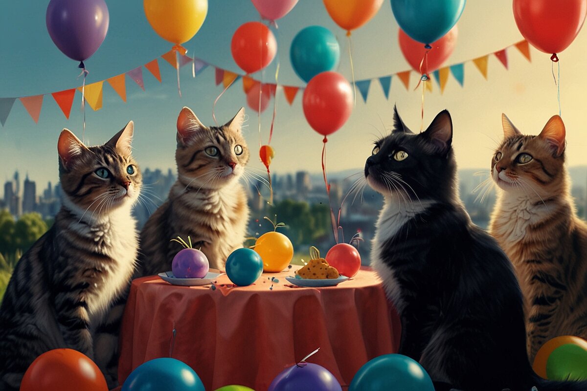 Cats are having a party and having a good time together