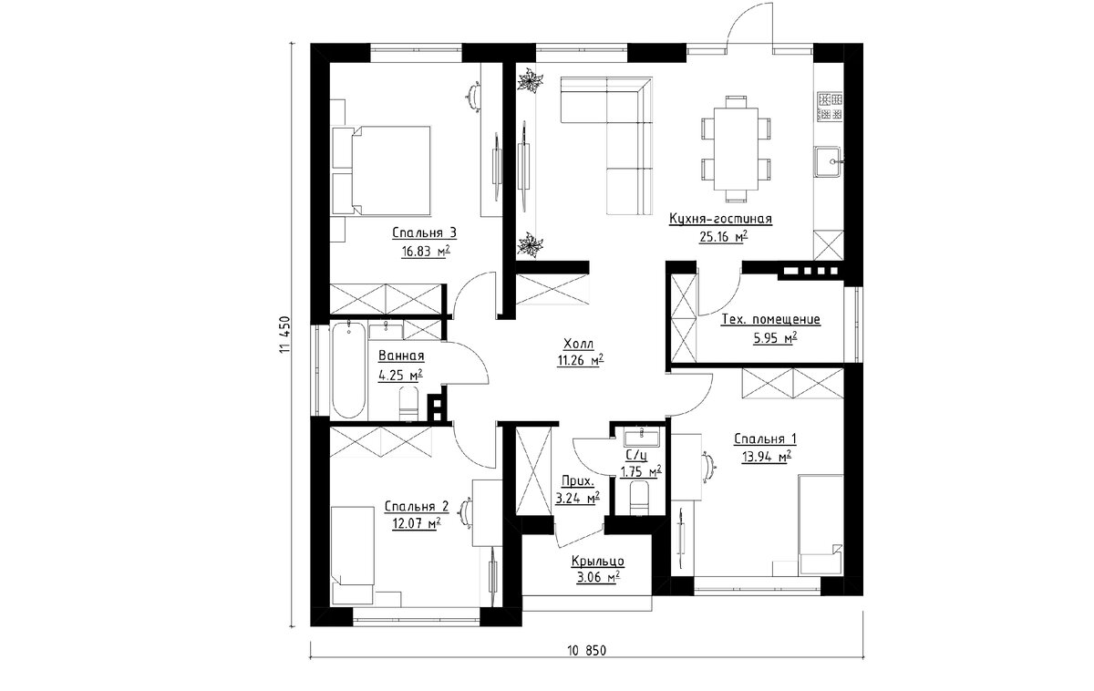 Общая площадь – 97 м²
