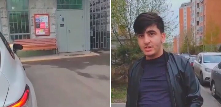 Автомобиль, который паркуется на тротуаре у подъезда, и его водитель. Фото: скрин видео.
