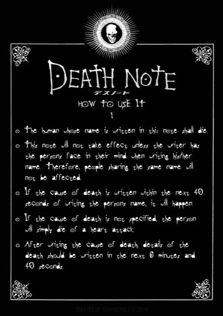 Всем привет, решил написать абсолютно все правила из “Death note”  Оригинальная манга:   o Если тетрадью Бога Смерти владеет человек.