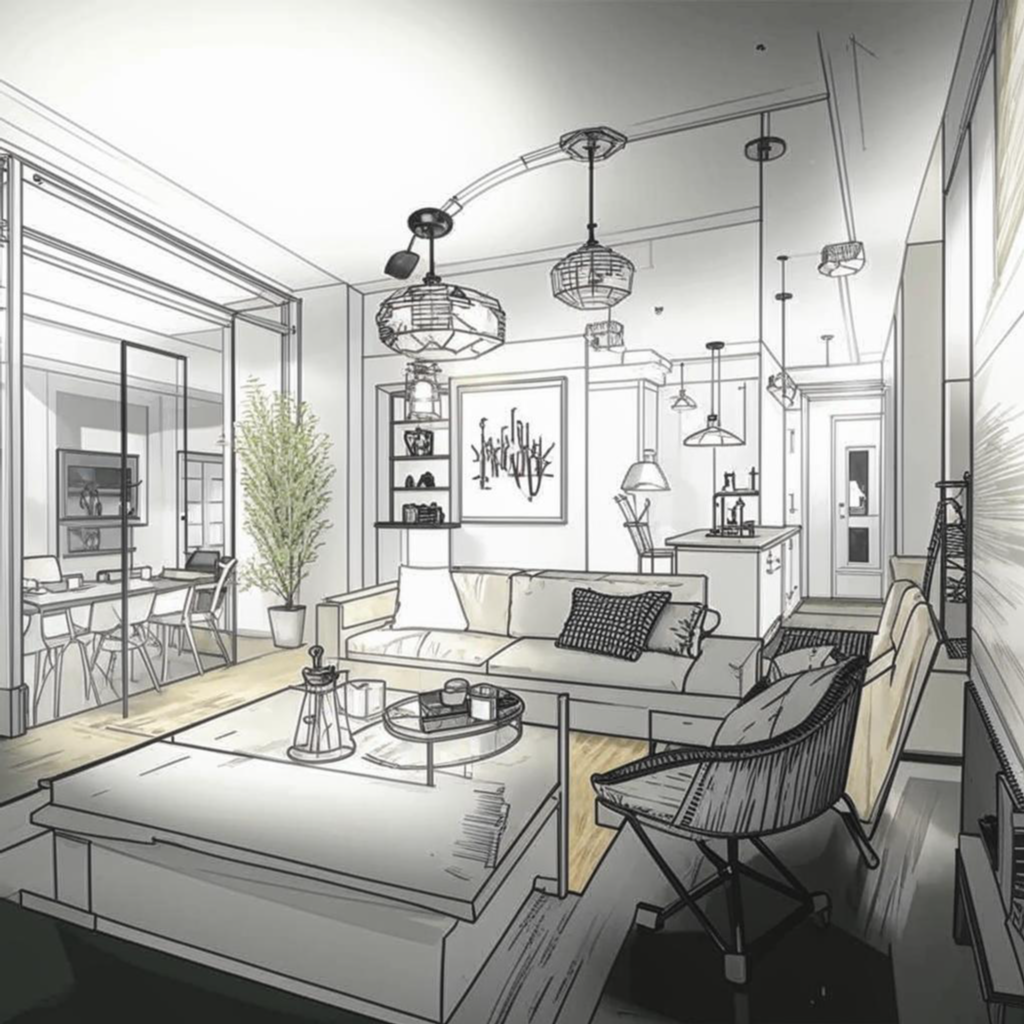 "дизайнер рисует интерьер квартиры" Kandinsky 3.0 by Sber AI 