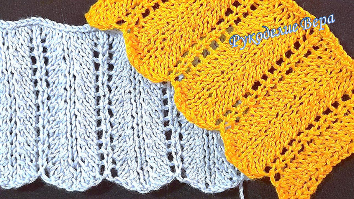 Простой ажурный узор спицами из вертикальных полос 0170 со схемой и описанием. Рукоделие Вера