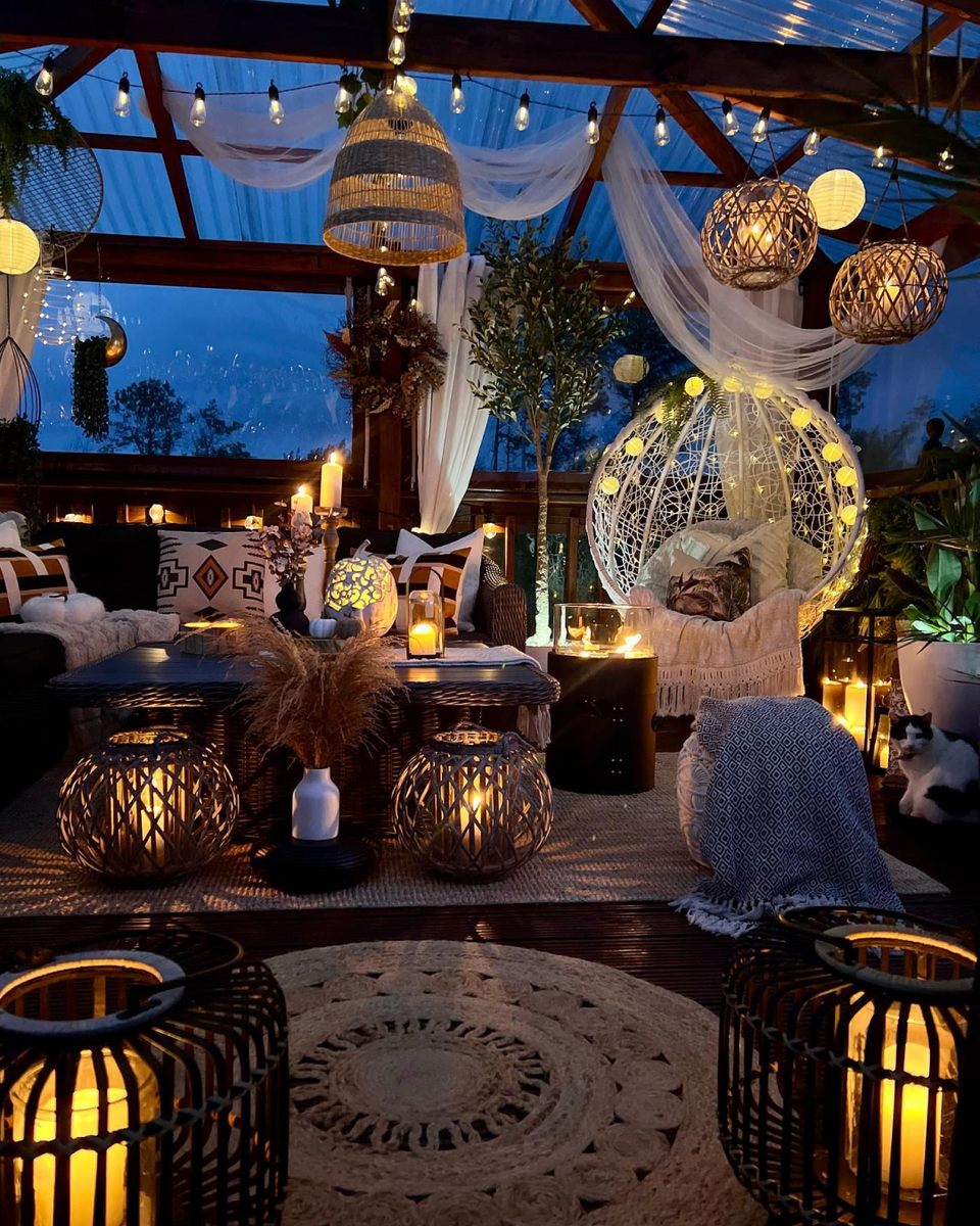 Красивые террасы оформление с биокамином