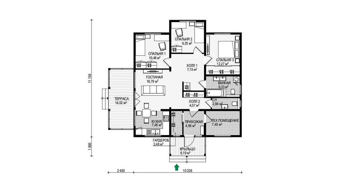 План одноэтажного дома «Бавария-93»