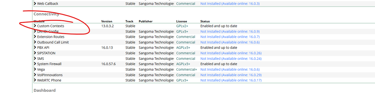 FreePBX module admin