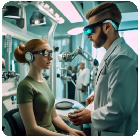 Так выглядят приём у доктора - офтальмолога по версии нейросети Шедеврум. А что, вполне нормально. И доктор внешне немного похож. Для иллюстрации статьи. Собственность автора.