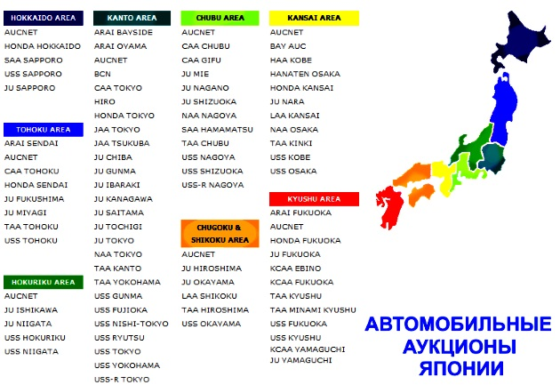 Автомобильные аукционы в каждой префектуре Японии