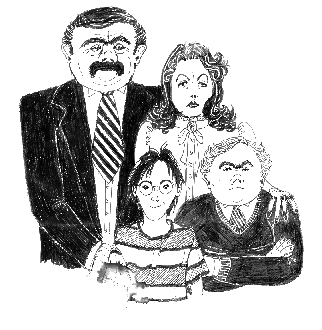 Гарри Поттер и его родственники: дядя Вернон, тётя Петунья и кузен Дадли. 