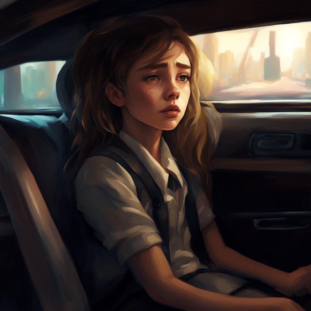 Вот так по мнению ИИ выглядит усталая школьница в машине
