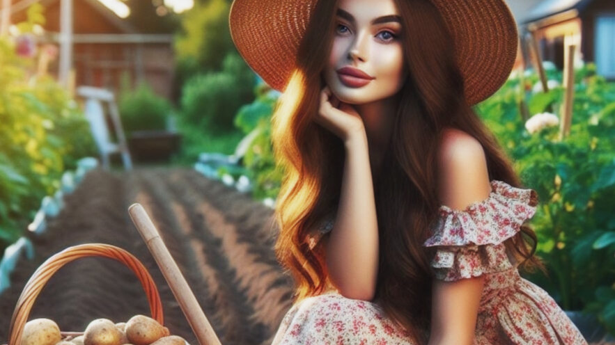 девушка на огороде