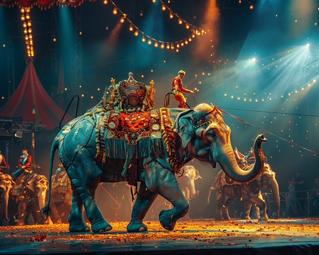 Слон на арене цирка. Иллюстрация