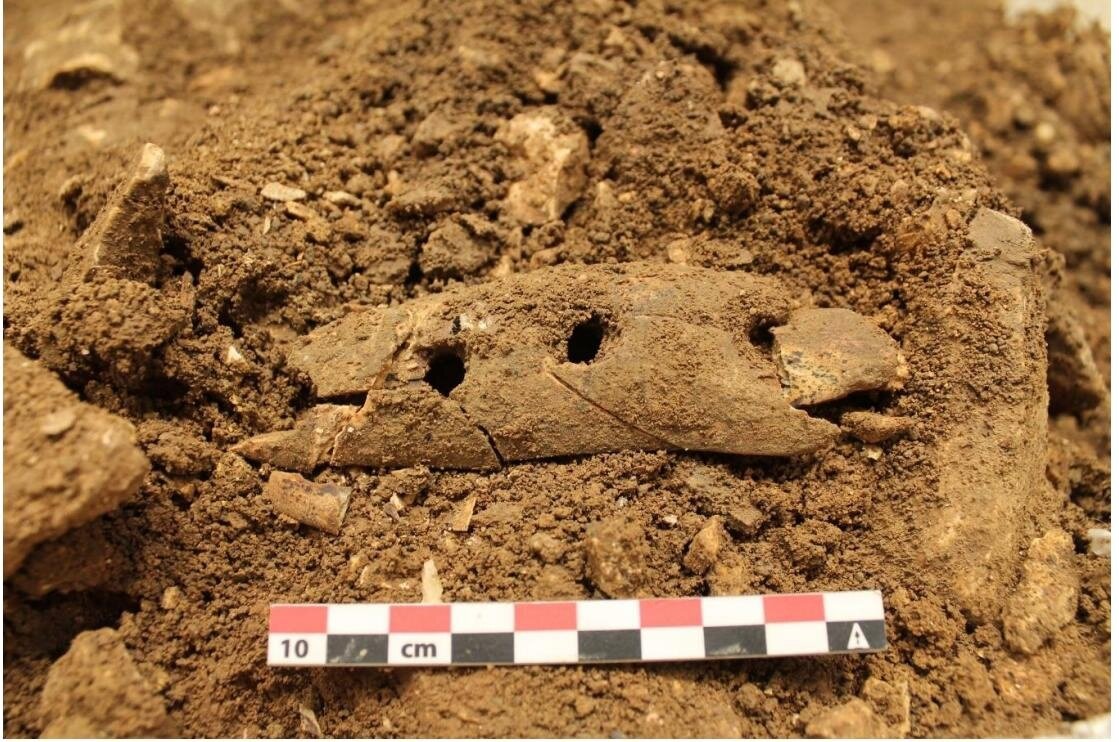 Жезл, как он был найден в слое.