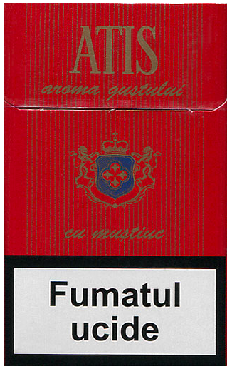 "Atis" aroma gustului. Duty Free, Украина, 2017 год. 20 штук с мундштуком в боксе и в целлофане. Содержание смолы 10 мг, никотина 0,8 мг. Производитель: "Tutun-CTC", Молдова. Владелец торговой марки: "Tutun-CTC".