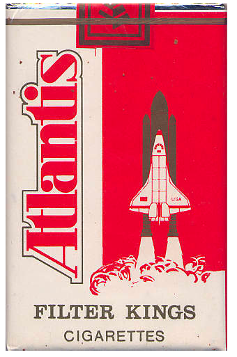 "Atlantis" Filter Kings. Вероятно что из сети Duty Free, страну где покупали не знаю. Производство 1990-х годов. 20 штук с фильтром в мягкой упаковке и в целлофане. Владелец торговой марки: "Kentucky Brands, Inc.".