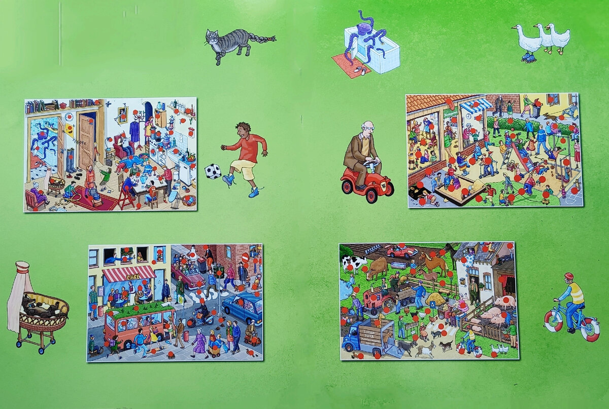 Здесь картинки с подсказками. На канале они есть без красных кружков, там нелепицы нужно искать самим.