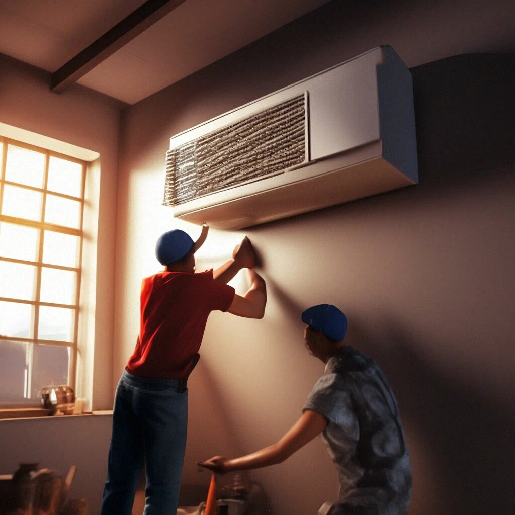 Кондиционер устанавливали снаружи, но Шедеврум решил иначе.