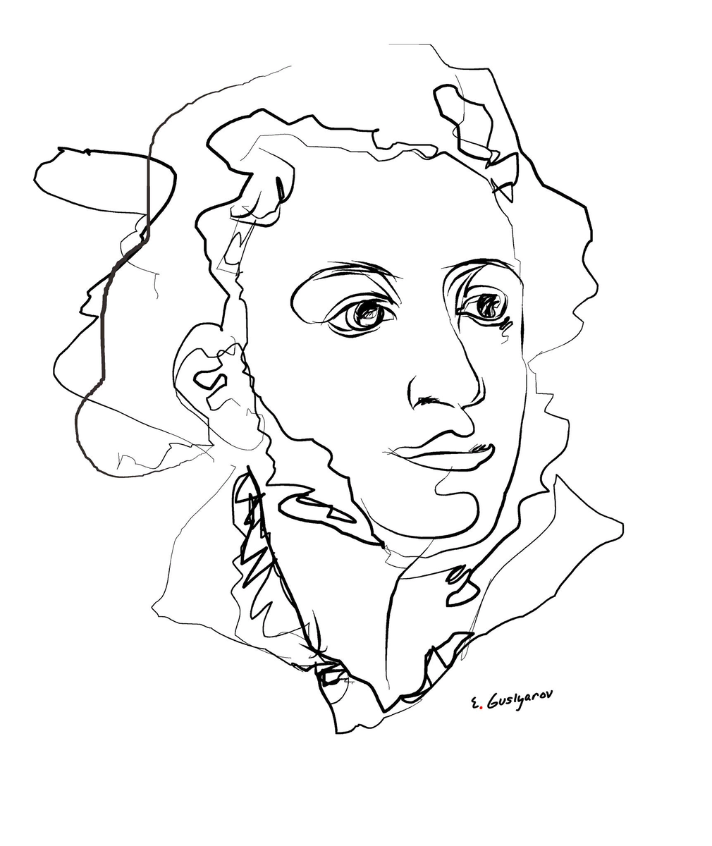 Нарисовал Пушкина, а потом только заметил, слеза у него, что ли? Видно, он в наши времена всматривается...