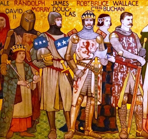 На этом изображении отрок Давид II (стоит в левом углу с короной на голове, со скипетром и державой в руках) изображён вместе со своим отцом – Робертом I Брюсом и наиболее знаменитыми представителями шотландской знати первой трети XIV века