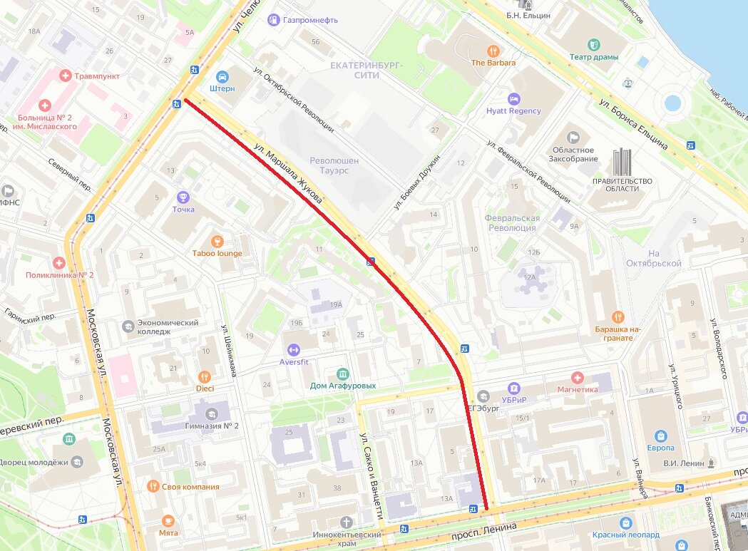 Улица Маршала Жукова (Екатеринбург) © Яндекс