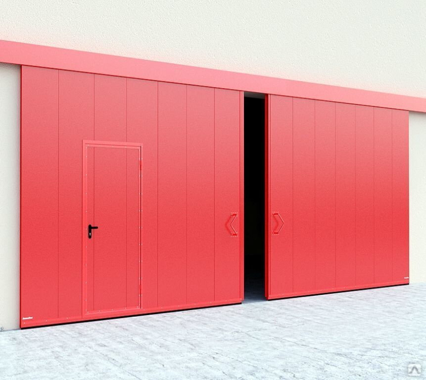 Противопожарные двустворчатые откатные ворота с калиткой