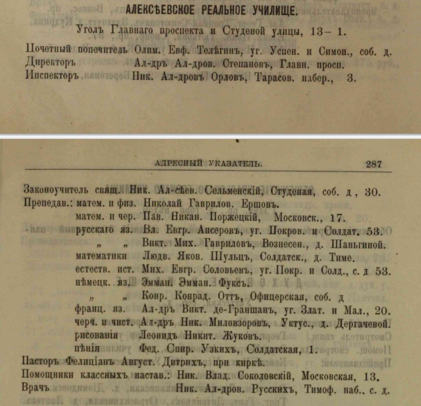 Алексеевское реальное училище в справочнике "Весь Екатеринбург", 1903 г., В А. Весновский