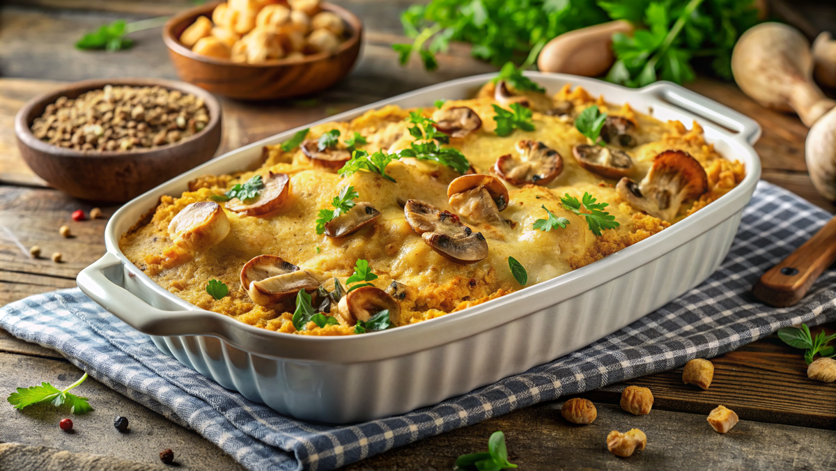 Запеканка с курицей и грибами