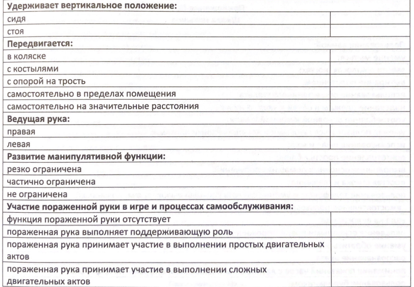 Схема обследования двигательных навыков. Приложение 1