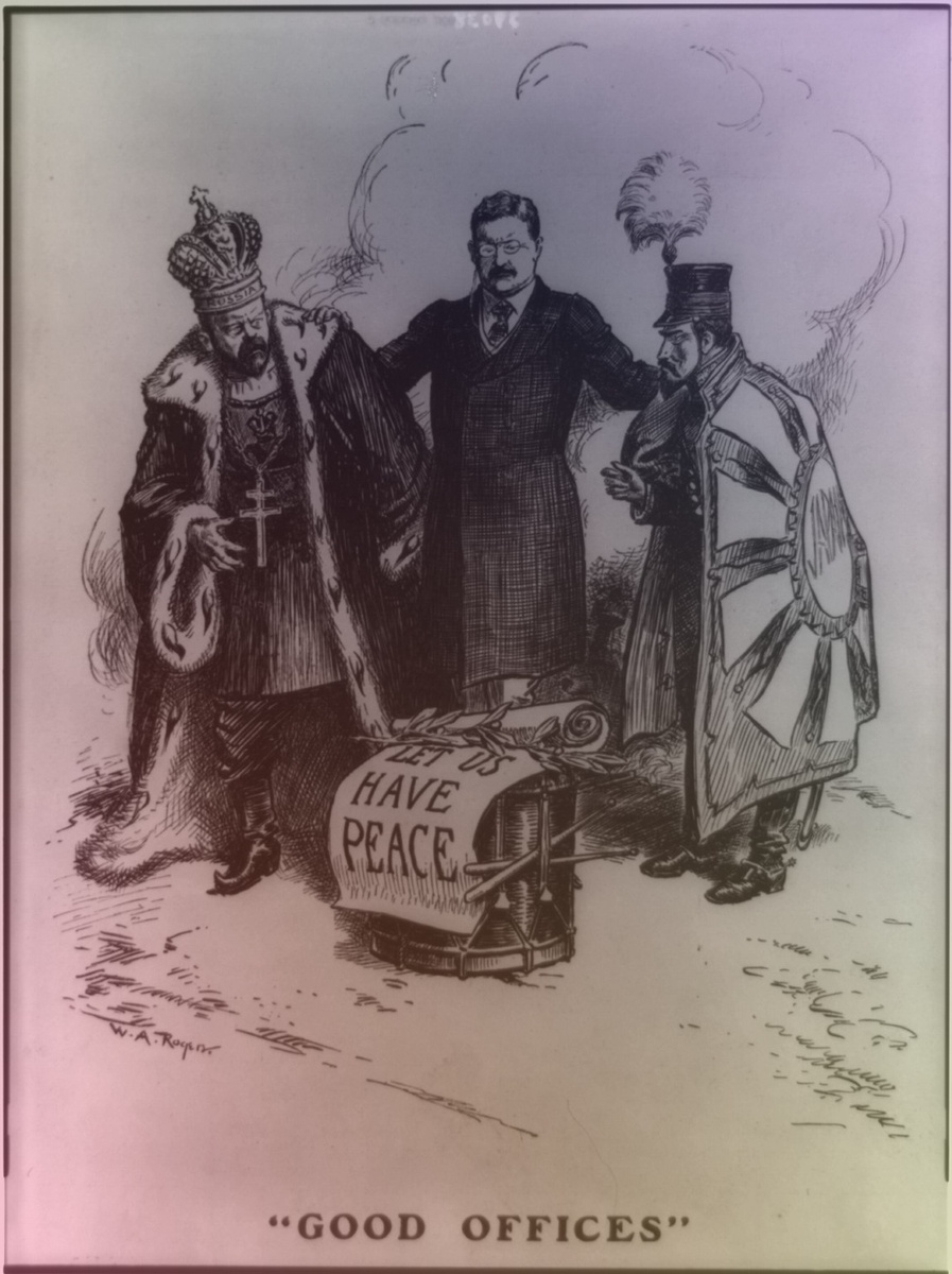 Уильям Аллен Роджерс. "Добрые услуги". Карикатура 1905 года. Источник изображения: https://commons.m.wikimedia.org/wiki/File:%22Good_offices%22_-_W._A._Rogers._LCCN2010645521.jpg