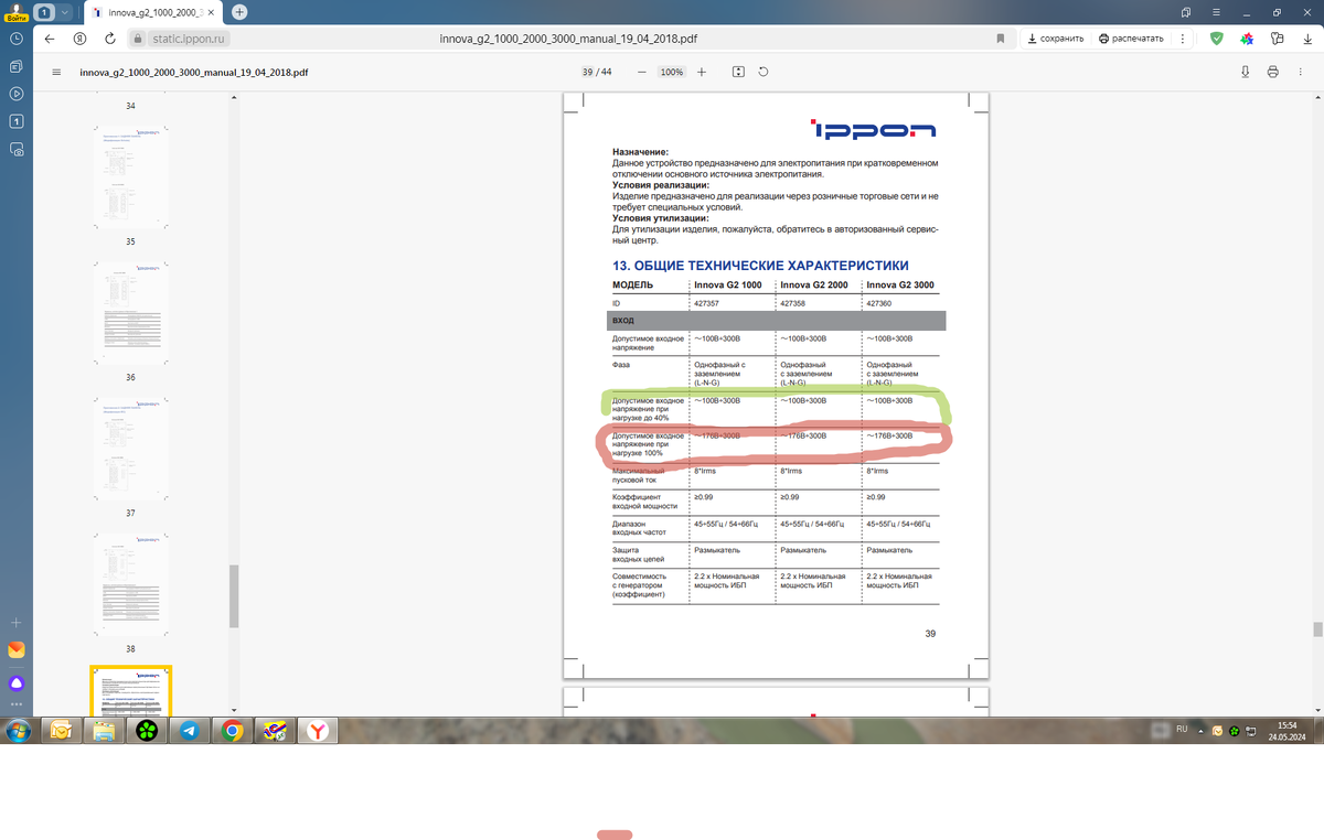 Зависимость диапазона напряжения от нагрузки.
