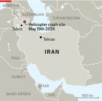 Место крушения вертолета Раиси