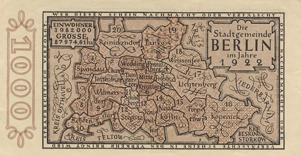 Берлин. 1000 марок 1922 года (реверс)