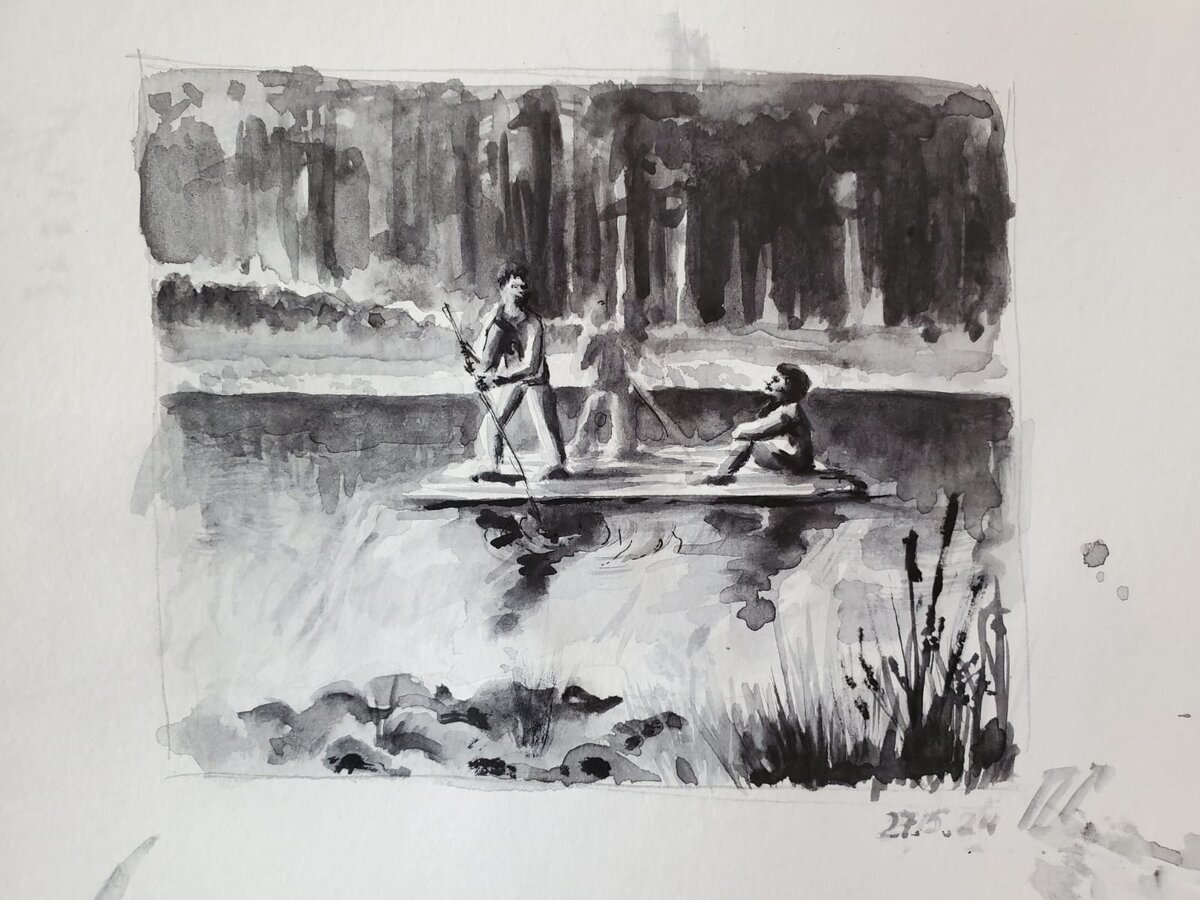 В. Корчагин. Тайна реки злых духов. Иллюстрация О. Суворовой, акварель.