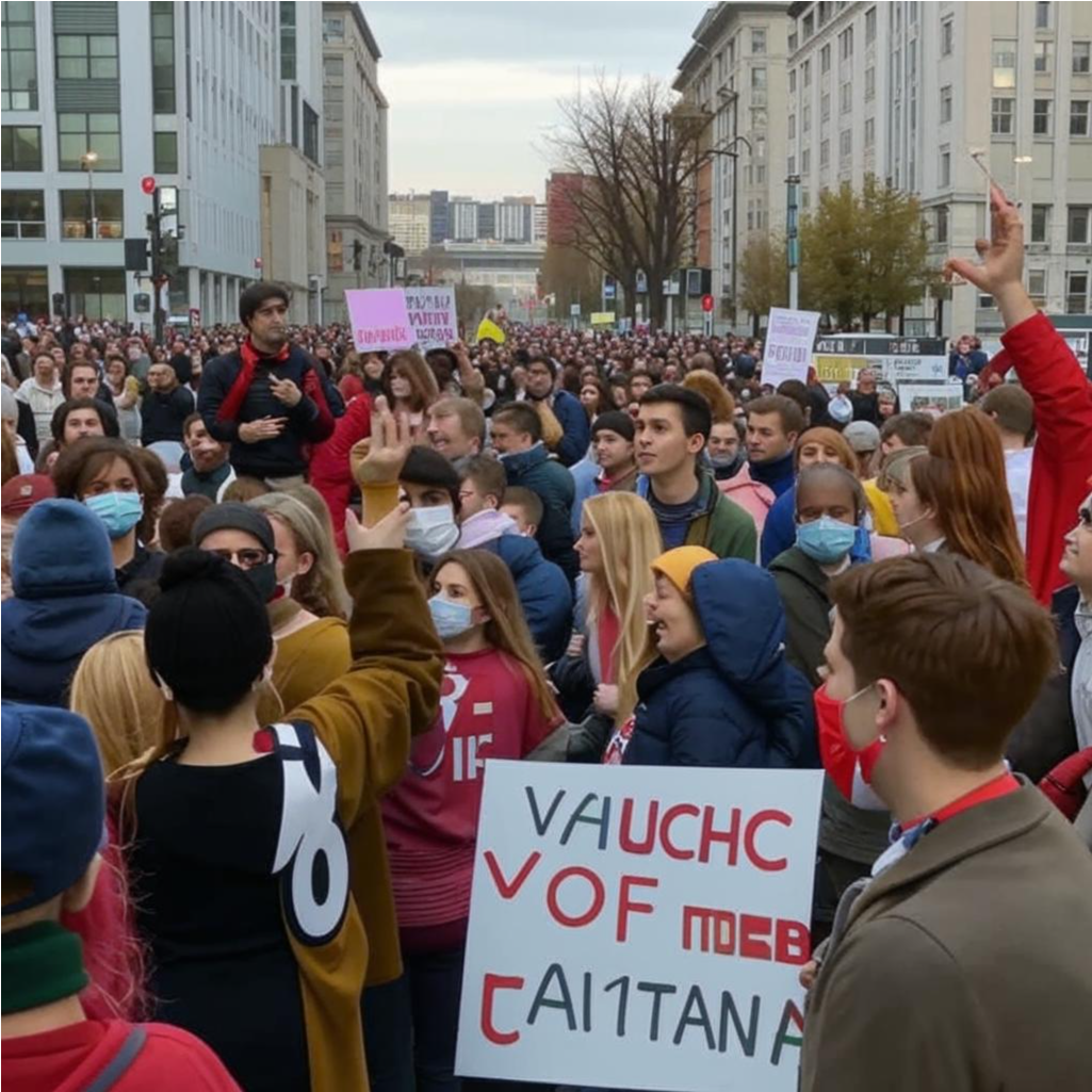 Митинг против вакцин по мнению нейросети выглядит так. 