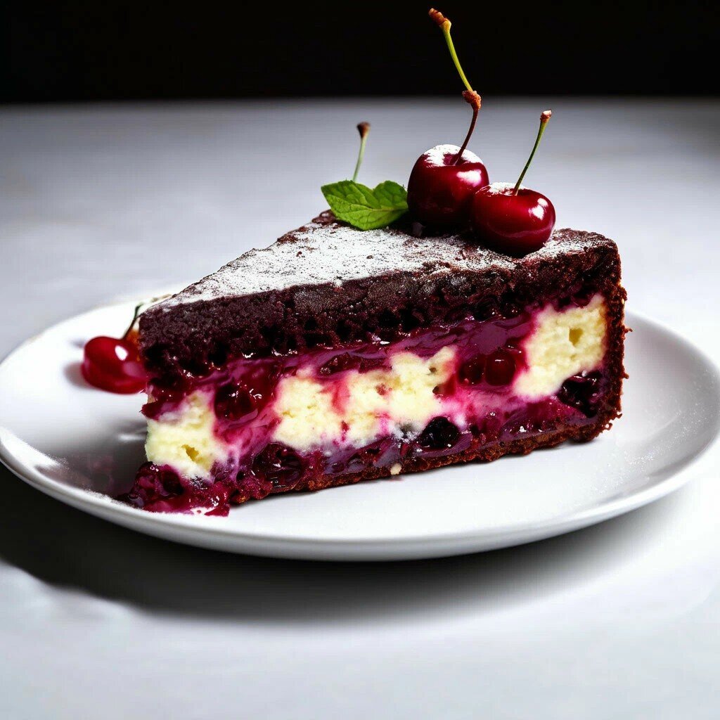 Творожно-шоколадный пирог с вишней. 