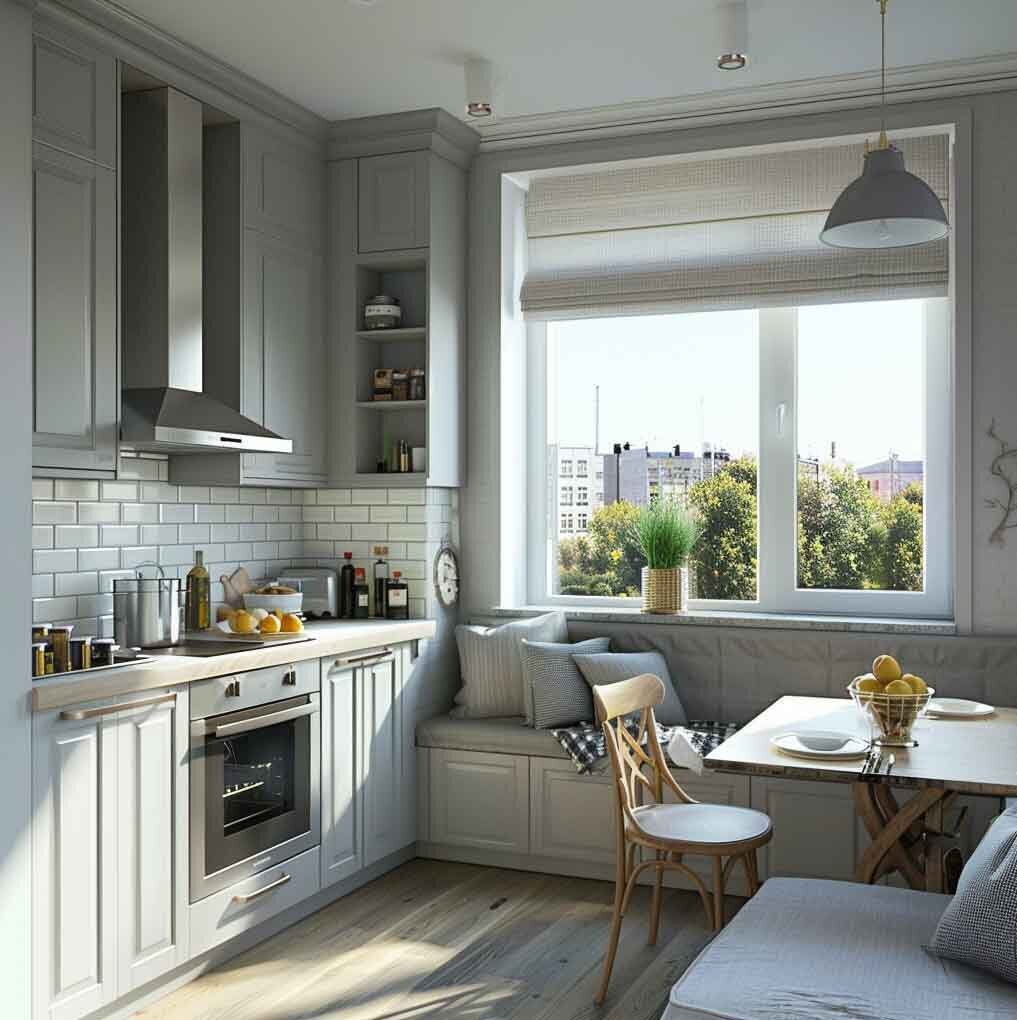 Дизайн-проект кухни, в новом ЖК. Перекраска фасадов из белого в серый.