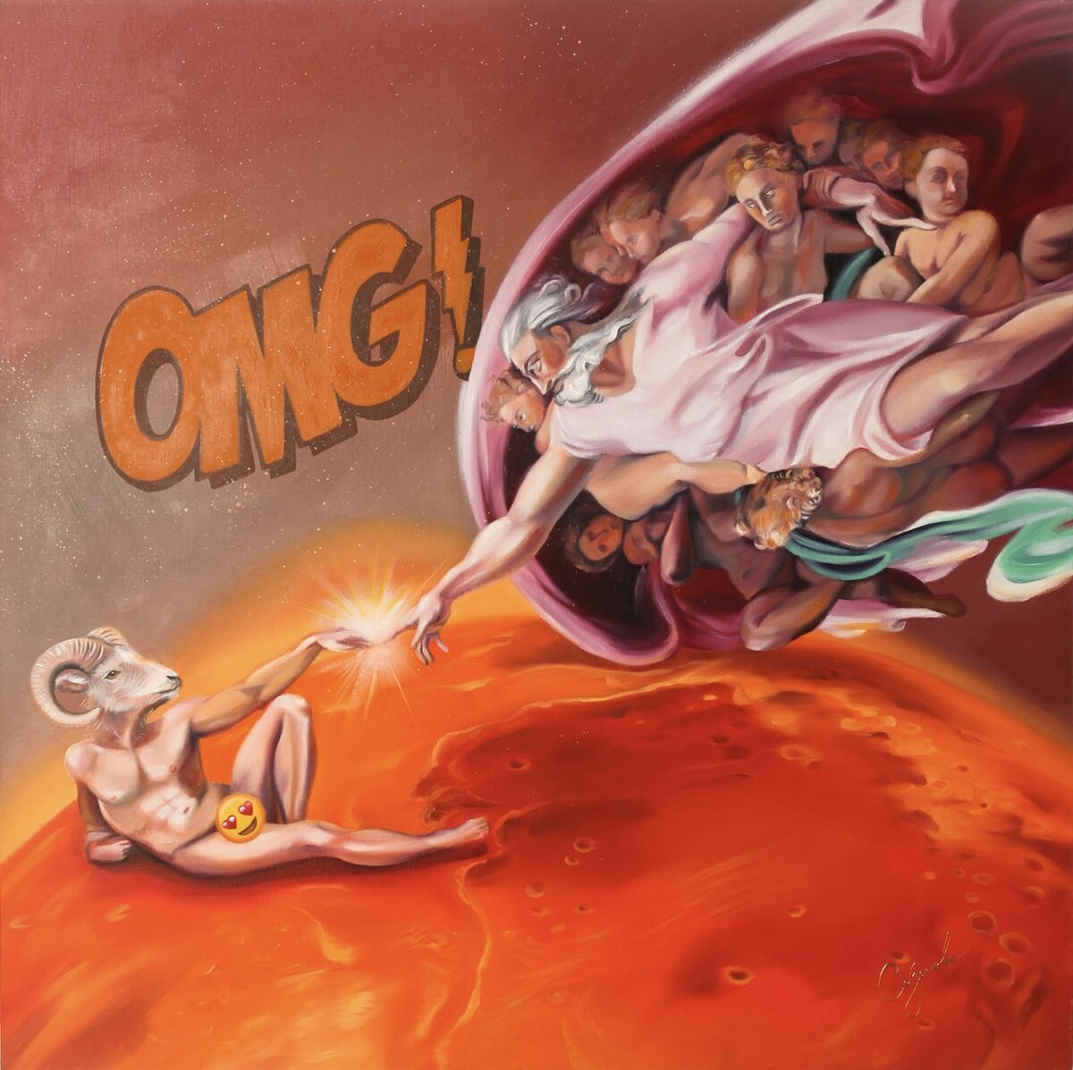 Овен. Холст, масло. Формат: 100х100х4 см