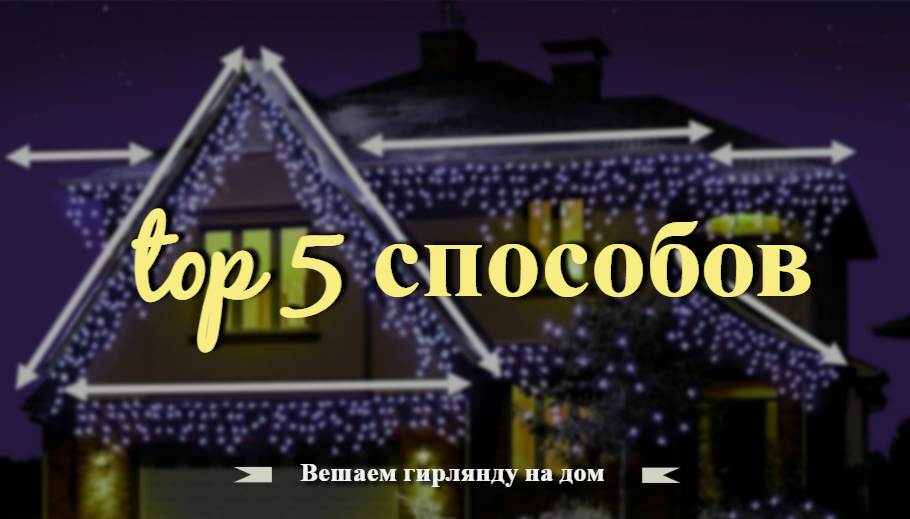 Тварианты размещения гирлянды на крыше дома