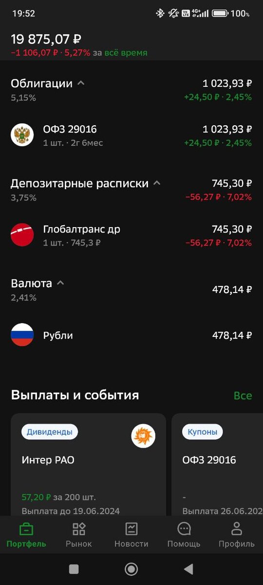 Скриншоты портфеля из приложения СберИнвестиции