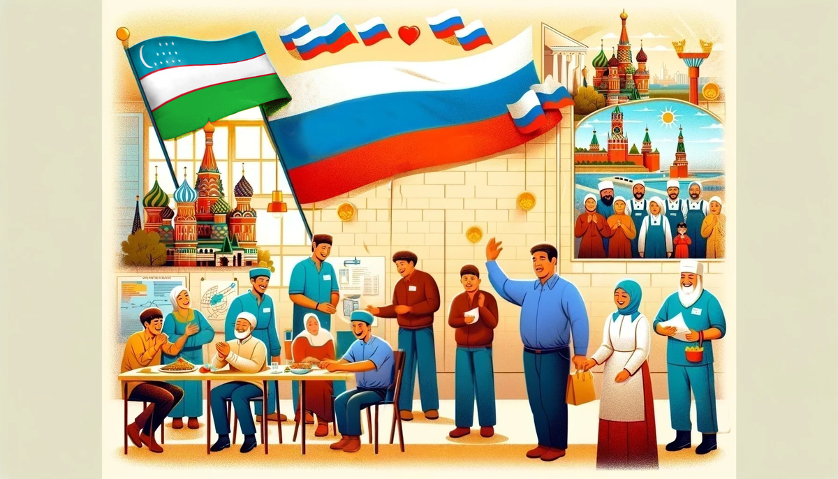 Узбеки и Россия. Авторские права на иллюстрацию принадлежат медиагруппе "Хакнем" и защищены товарным знаком ®