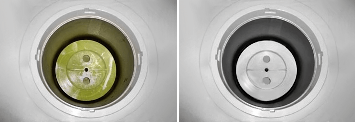 Резервуар для воды до чистки (слева) и после чистки (справа). Фото с сайта Vodovoz.ru