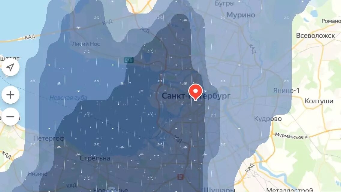 В Петербурге в ближайшие два часа ожидаются дожди. Фото: скриншот